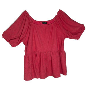 Lane Bryant Euc Coral Eyelet Short Sleeve Blouse Size 18/20